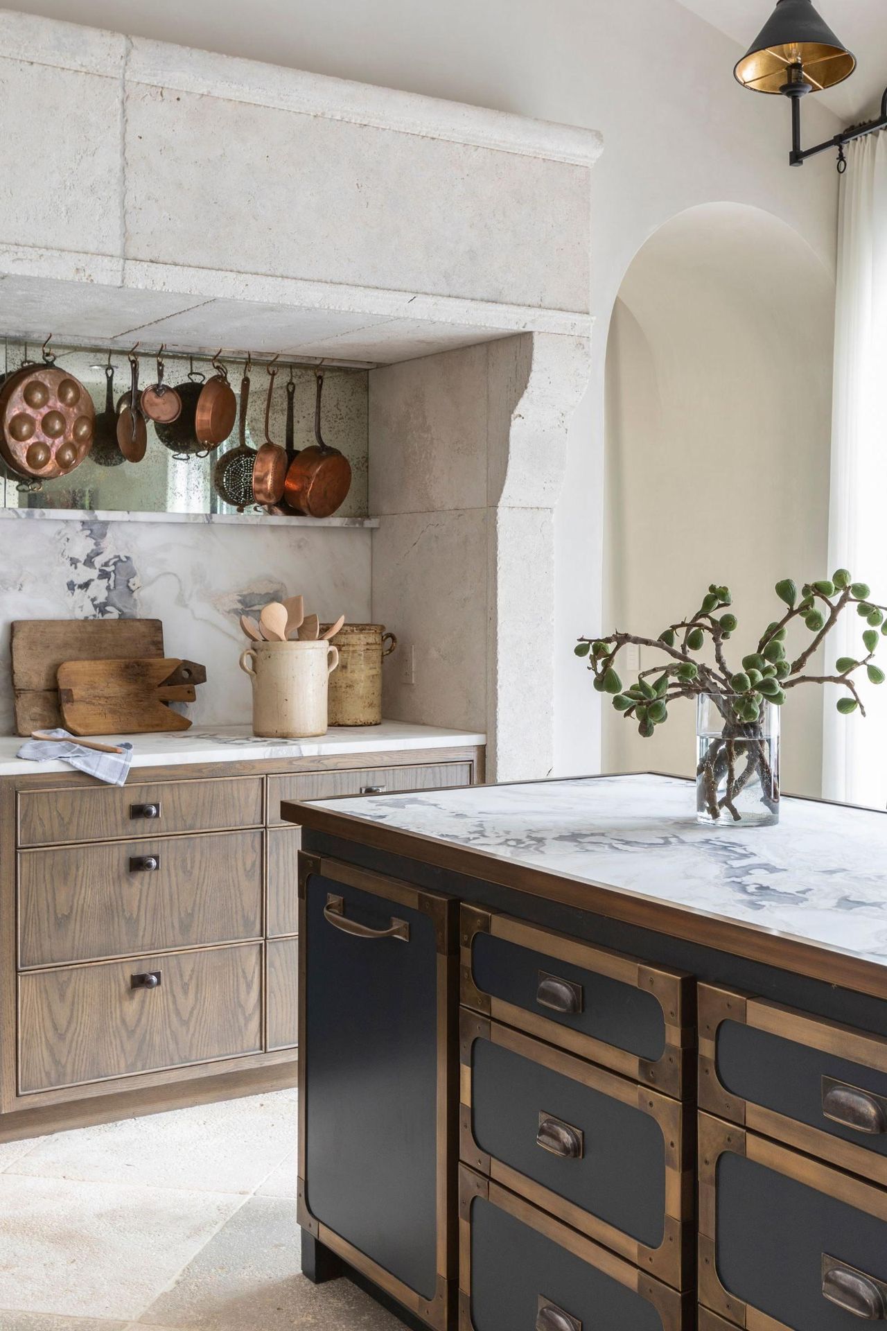 kitchen decorated with wooden cutting boards