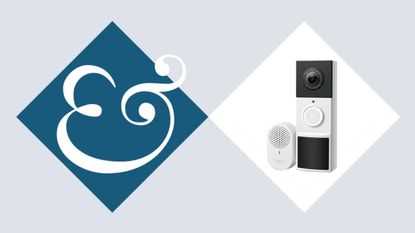 Tapo D210 Video Doorbell on tile background next to Homes & Gardens '&' logo.