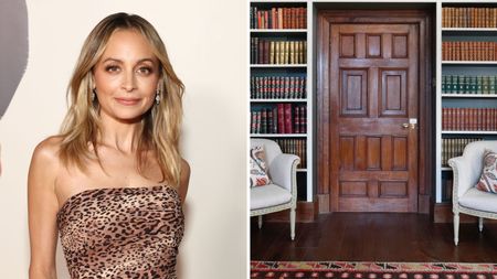 nicole richie on the left and a home library on the right